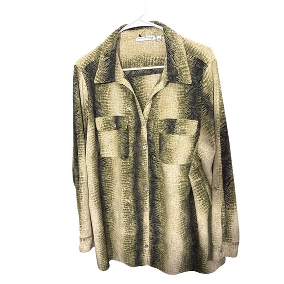 Notations Womens 2X Button-Up Shirt With Snake Print Pattern Long Sleeves Made I - Picture 1 of 4